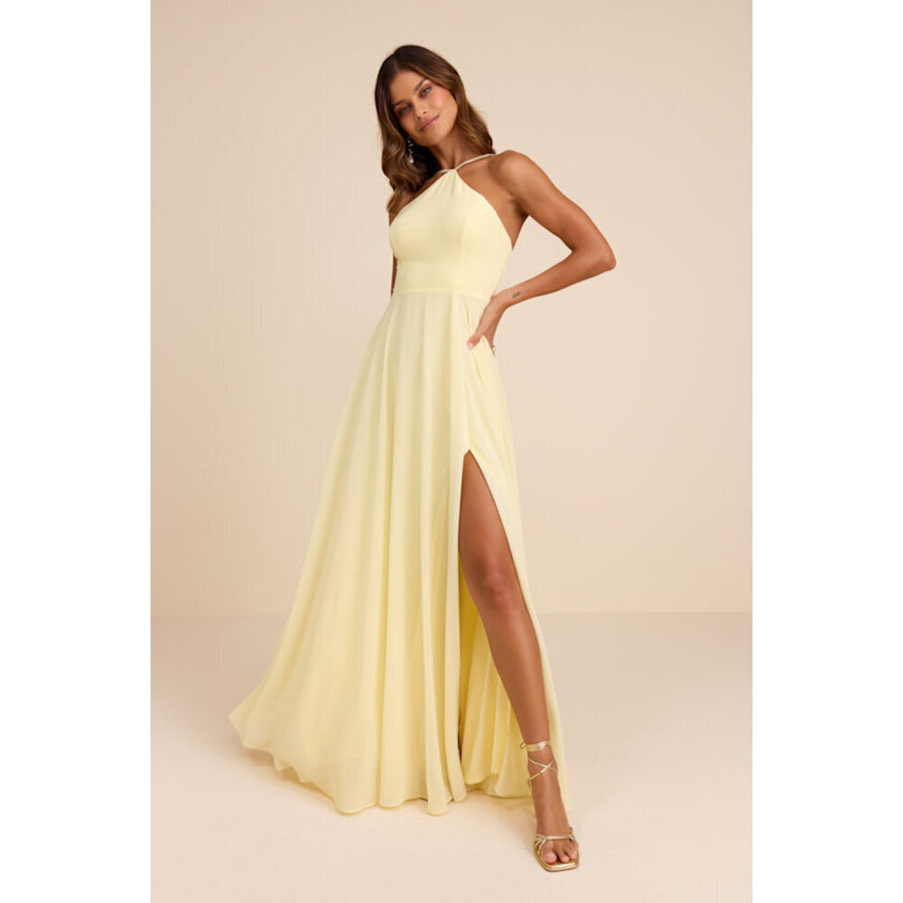 Lulus Absolutely Breathtaking Light Yellow Maxi Dress - Size L